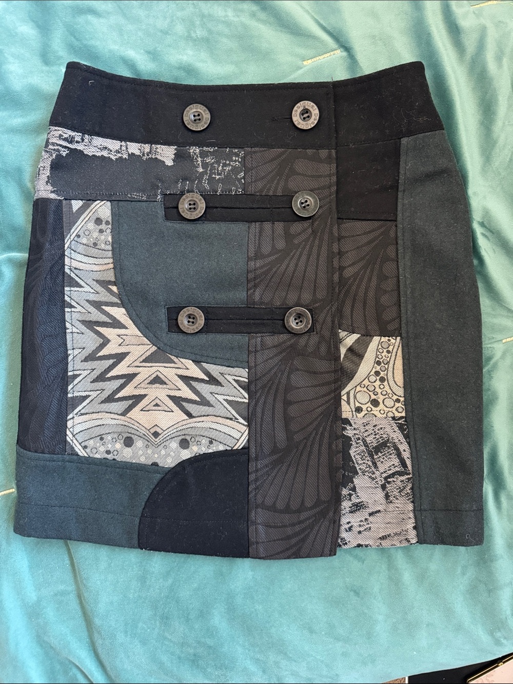 Desigual Two-tone Patchwork Mini Skirt with Button